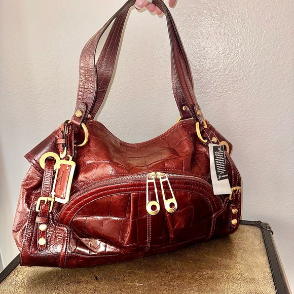 Big brown slouchy Elegant Leather Handbag y2k shoulder bag croc embossed purse - Picture 16 of 16